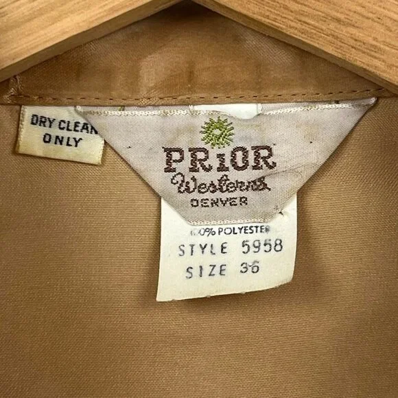 Prior Westerns Vintage Pearl Snap Shirt Floral Grandma Core Shiny 70s Gold L - Picture 6 of 6